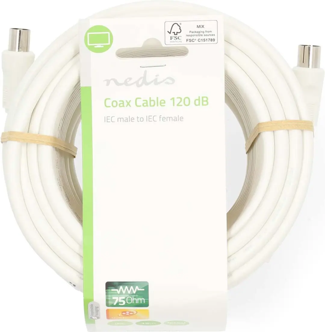 Nedis Coaxkabel IEC Male-Female 15m - 75 Ohm - Wit