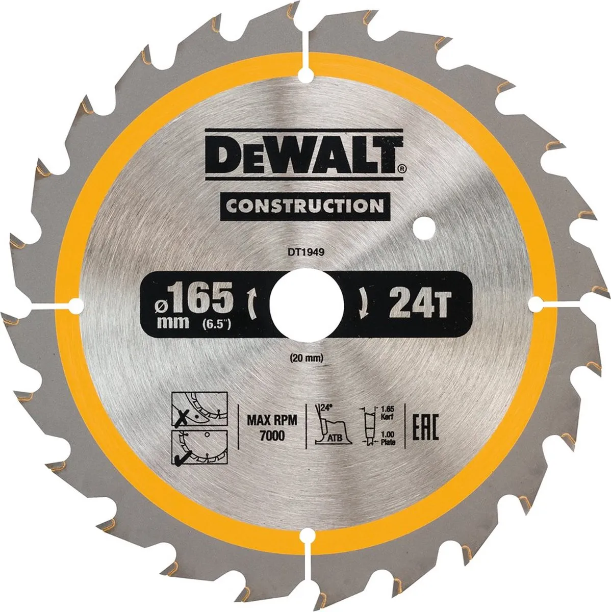 DeWalt DT1949-QZ Cirkelzaagblad Hout 165mm 24T