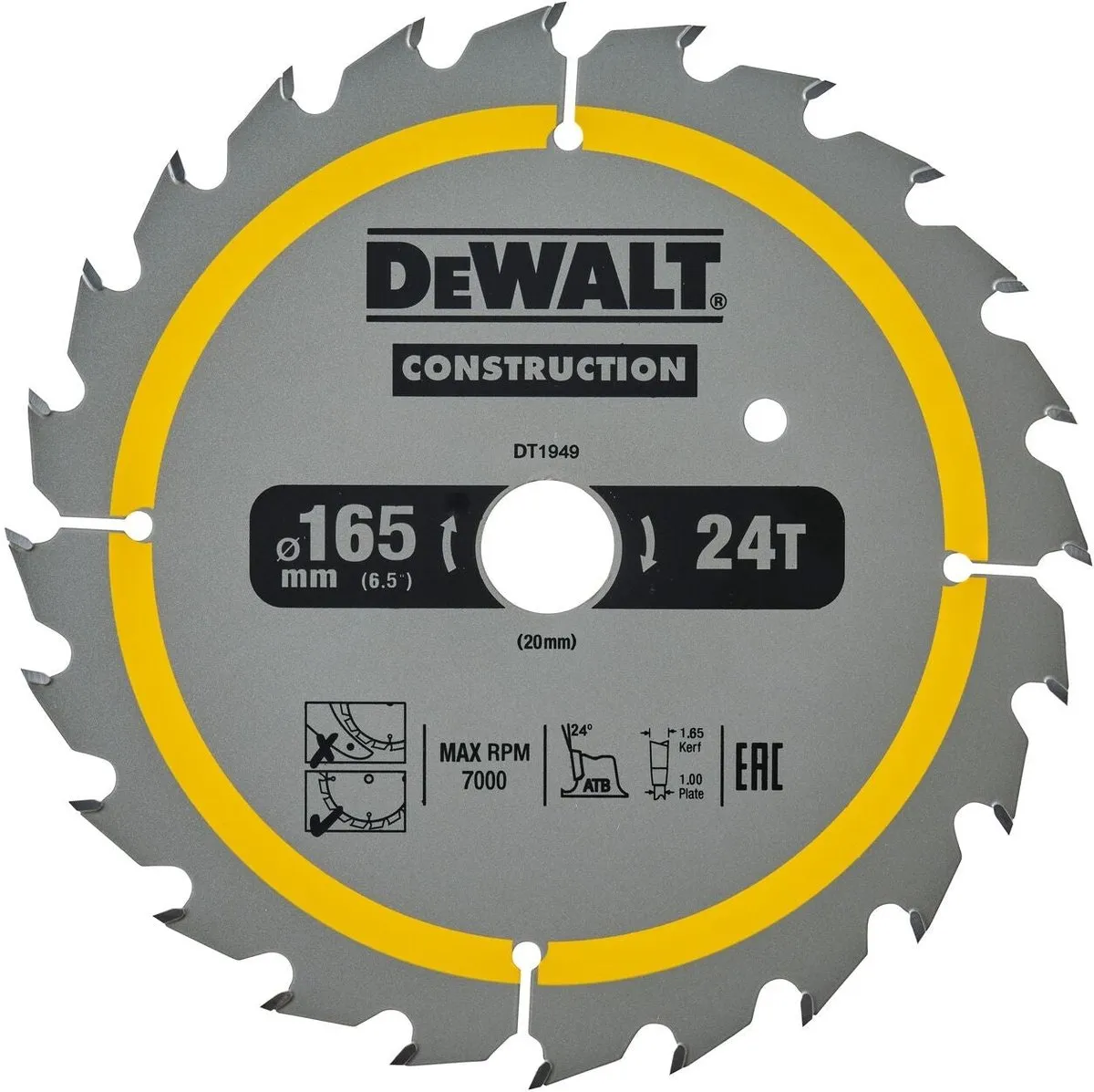 DeWalt DT1949-QZ Cirkelzaagblad Hout 165mm 24T