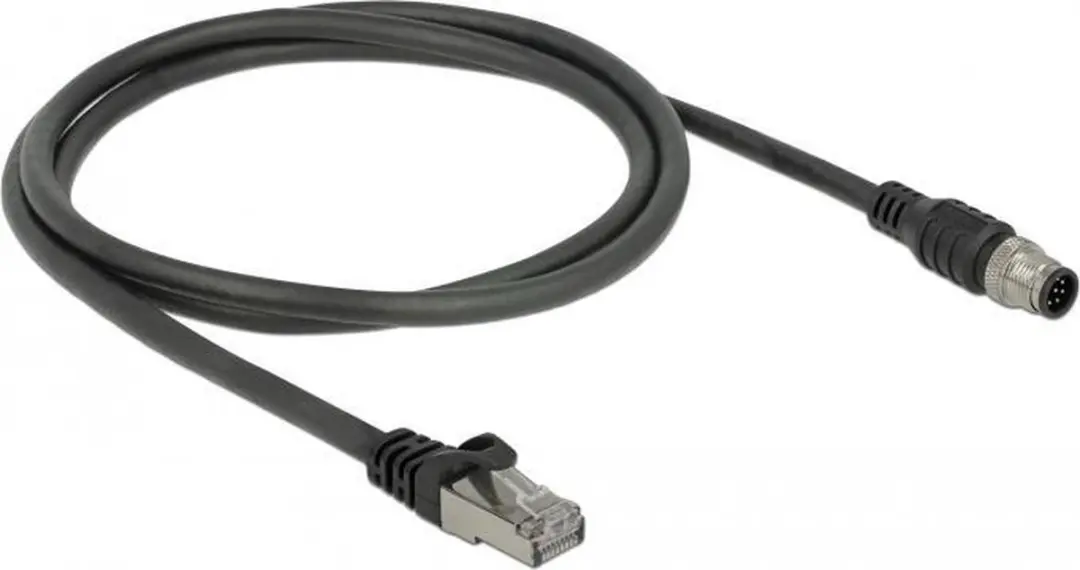 Delock M12 8-pins A-gecodeerd RJ45 Industriële Netwerkkabel CAT5e 1m - Zwart