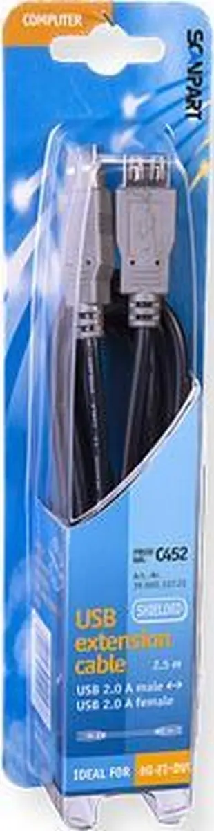 Scanpart USB Verlengkabel 2.5m A naar A - USB 2.0 - Zwart