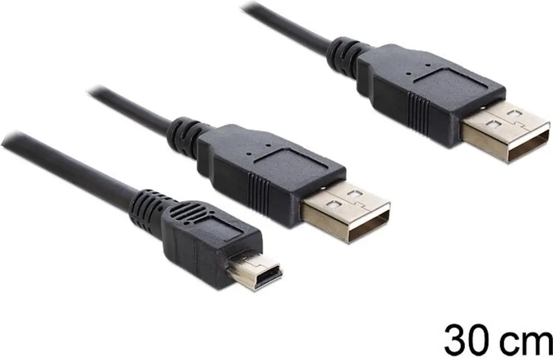 Delock USB 2.0 Kabel 2x A Stekker - mini 5-pol - Zwart