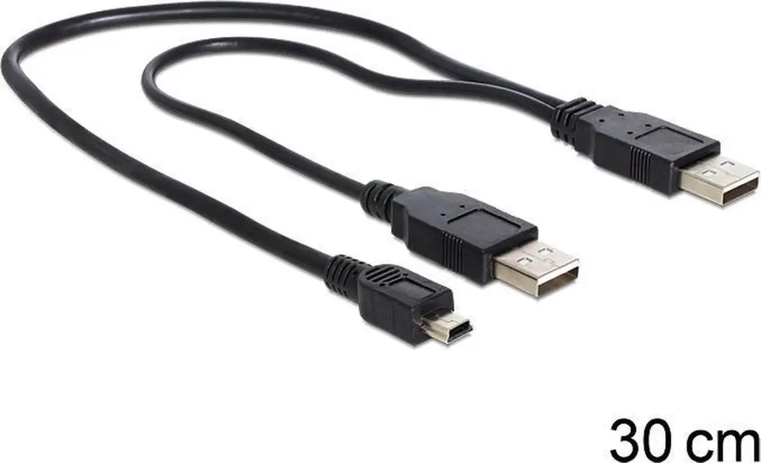 Delock USB 2.0 Kabel 2x A Stekker - mini 5-pol - Zwart