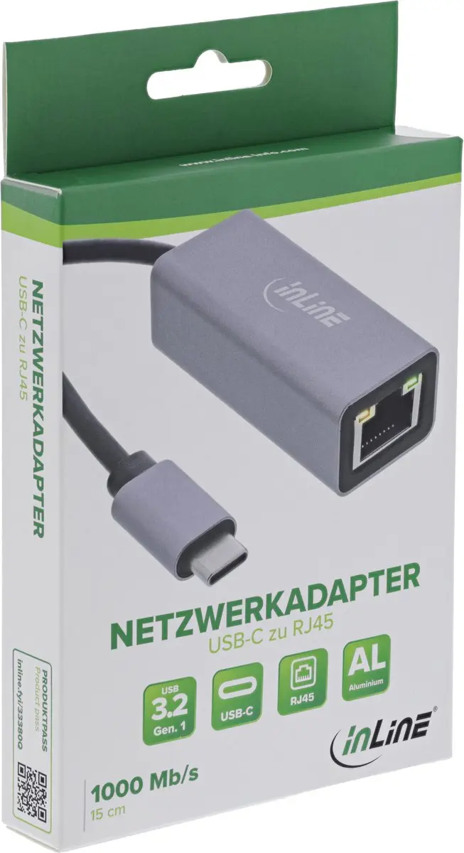 InLine USB-C naar RJ45 Gigabit Netwerkadapterkabel 33380Q - Grijs