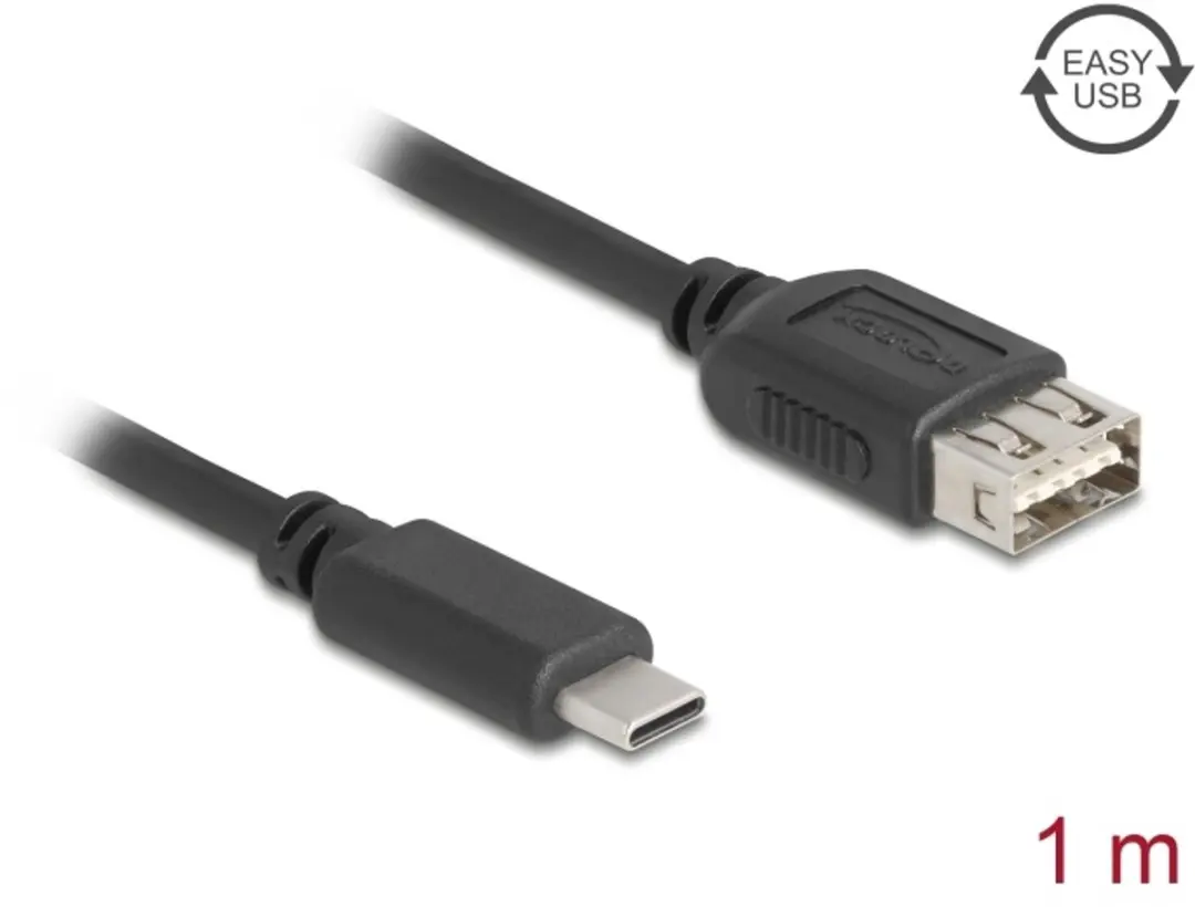 Delock USB 2.0 Type-C naar Type-A Kabel 1m - Zwart