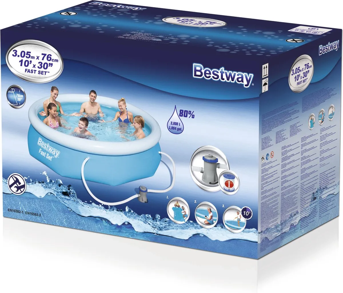 Bestway Opblaaszwembad 3800L - 305x76cm - Blauw - afbeelding 6 van 6