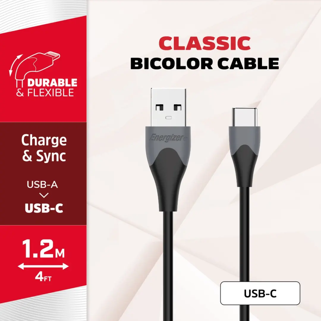 Energizer C610CGBK USB naar USB-C Kabel 1.2m - Zwart - afbeelding 2 van 3