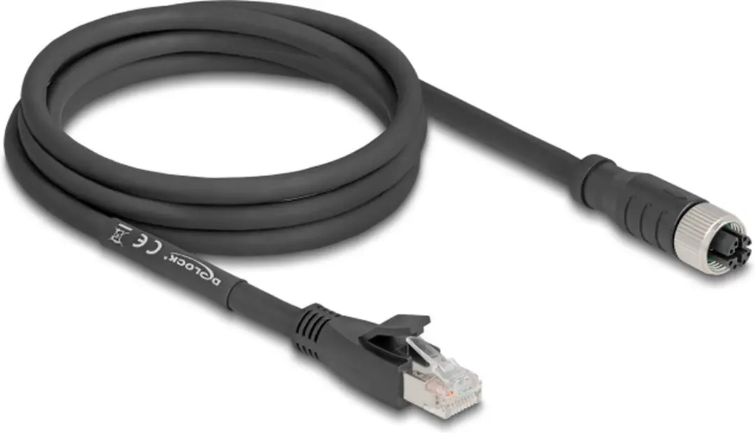 Delock M12 8-pins X-gecodeerd Industriële Netwerkkabel CAT5e 2m - Zwart