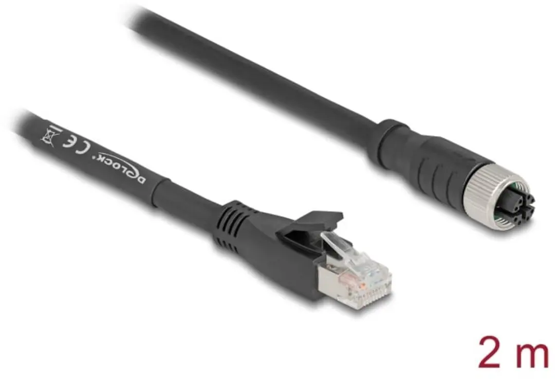Delock M12 8-pins X-gecodeerd Industriële Netwerkkabel CAT5e 2m - Zwart