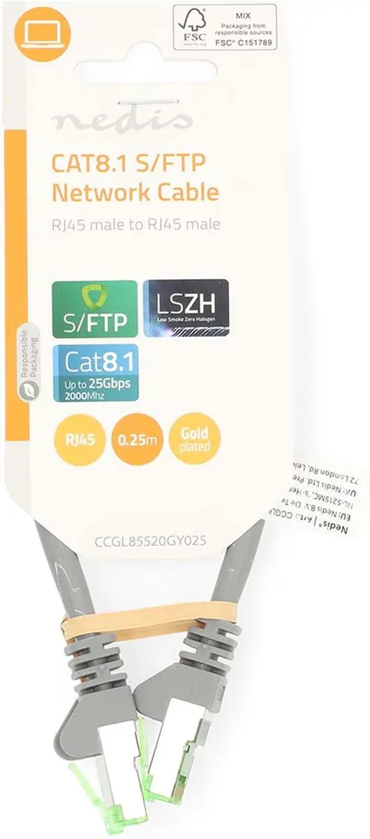 Nedis Cat 8.1 Netwerkkabel CCGL85520GY025 - 0,25m - Grijs