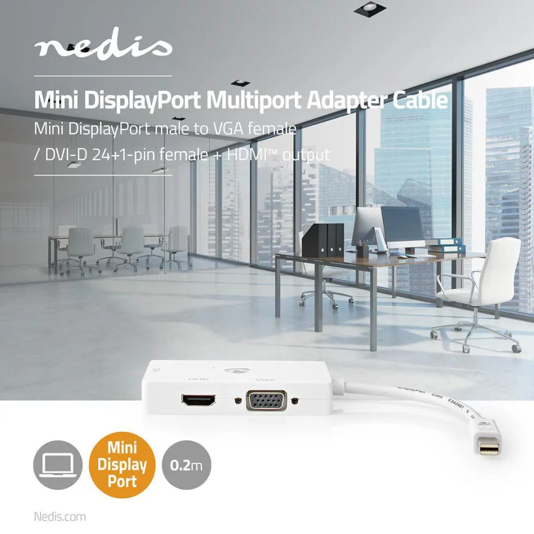Nedis DisplayPort-adapter 4K60Hz CCGP37466WT02 - 0,2m Wit