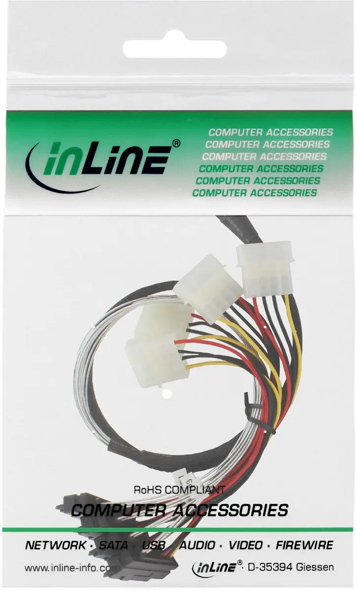 InLine SAS Kabel Mini-SAS SFF-8087 naar 4x SAS + Voeding 0,75m - Multicolour