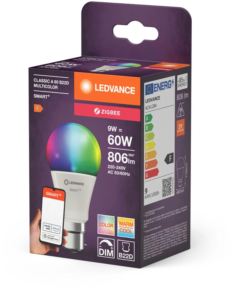 LEDVANCE Smart+ A60 B22D RGBW 9W - Mat - afbeelding 6 van 6