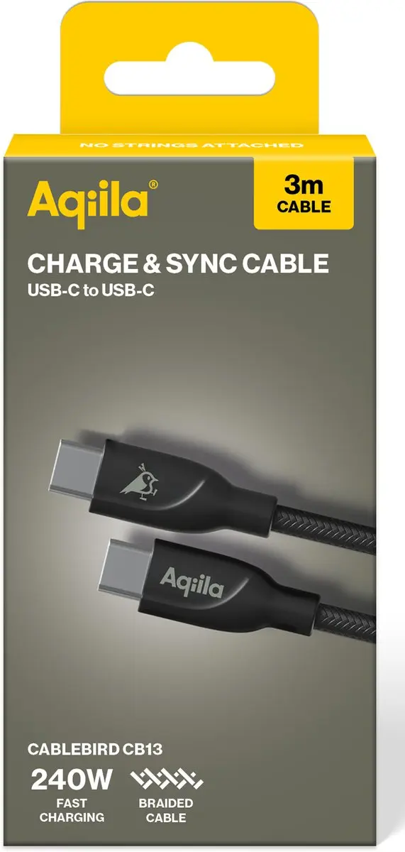 Aqiila Laadkabel USB-C naar USB-C 240W 3m - Cablebird CB13 - Zwart