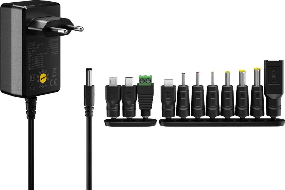 Goobay Universele Voedingsadapter 36W - 11 Pluggen - 1,8m - Zwart