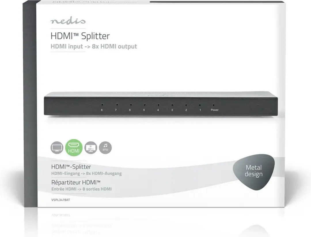 Nedis HDMI-Splitter VSPL3478AT - 8x HDMI Output - 4K@60Hz - Antraciet - afbeelding 6 van 6