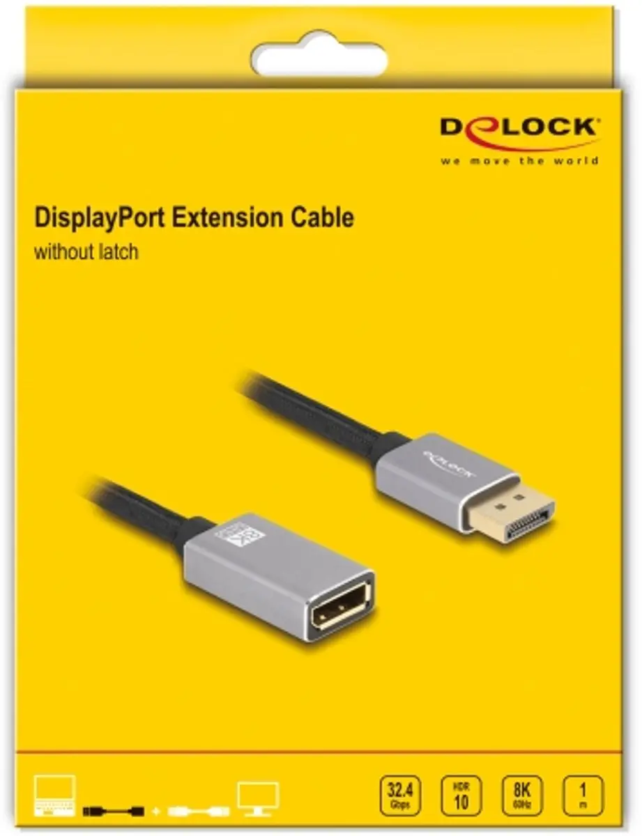 Delock DisplayPort Kabel 8K 60Hz 1m - Grijs Metaal