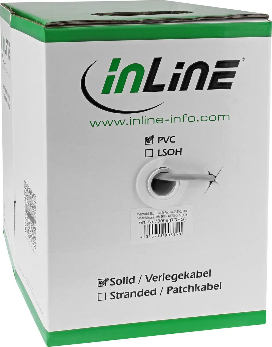 InLine Installatiekabel SF/UTP Cat.5e AWG24 CCA 500m - Grijs