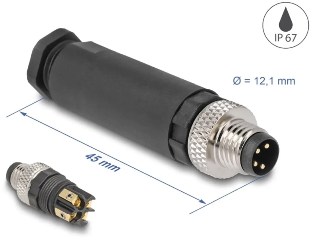 Delock M8 A-coded 4-pin Male Connector - Zwart - afbeelding 6 van 6