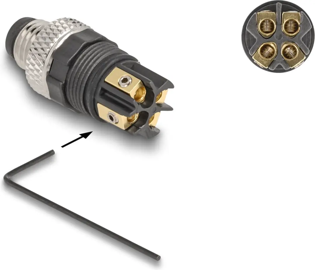 Delock M8 A-coded 4-pin Male Connector - Zwart