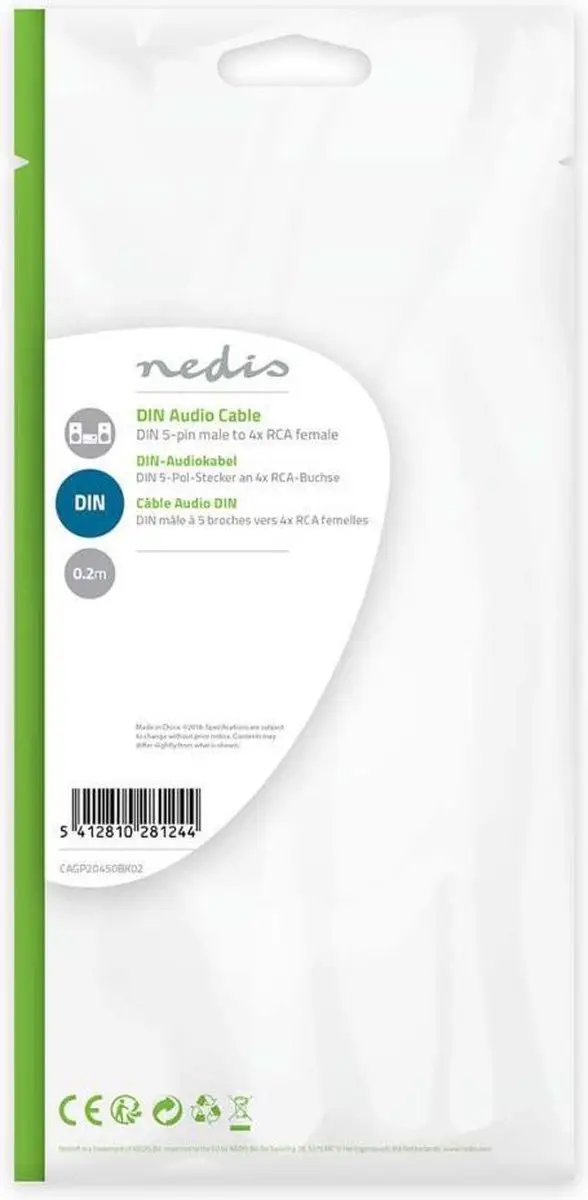 Nedis DIN-Audiokabel 4xRCA Male - 0.20m - Zwart