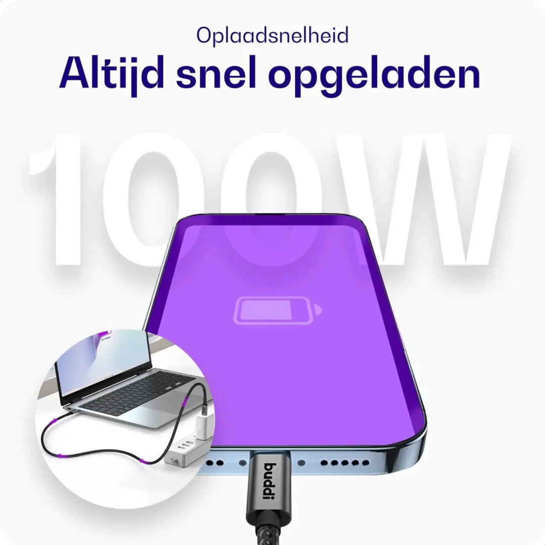 Buddi Flex USB-C Kabel 100W - 5M Zwart
