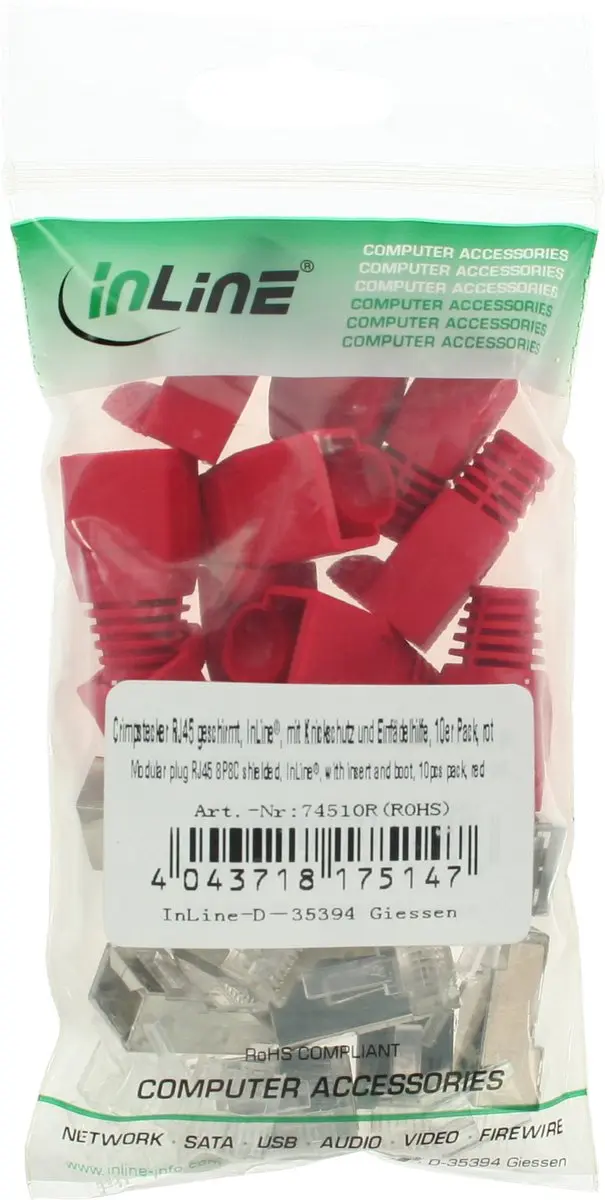 InLine RJ45 STP CAT6 Krimpconnectoren - 10 Stuks Rood