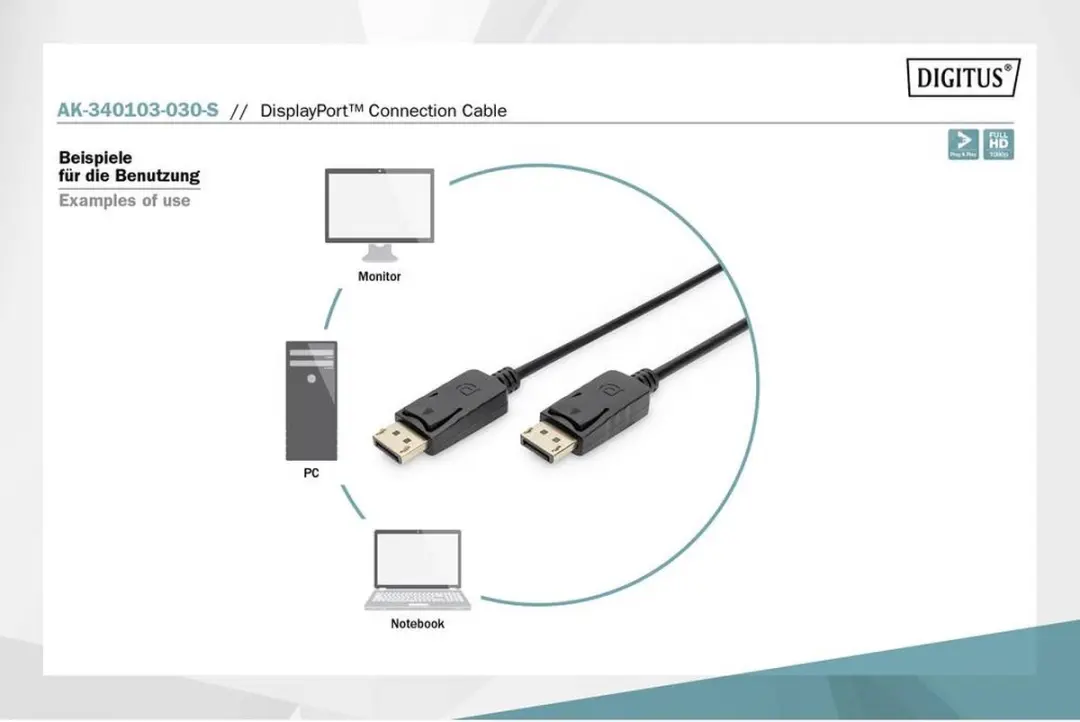 Digitus AK-340103-030-S DisplayPort-kabel 3m - Zwart