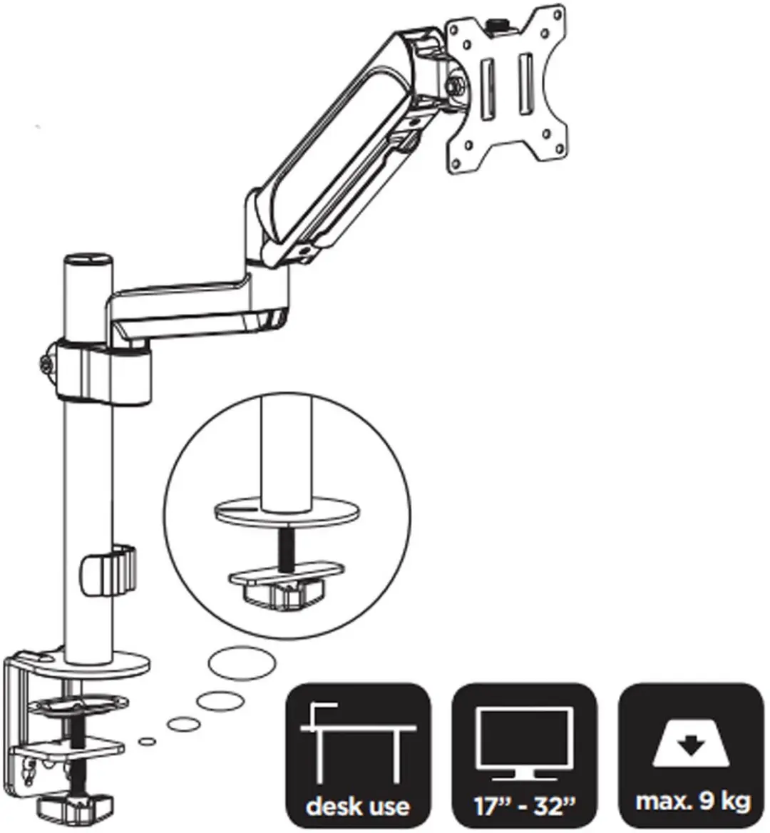 Gembird MA-DA1P-01 Monitorarm - 17-32" - 9 kg - Zwart