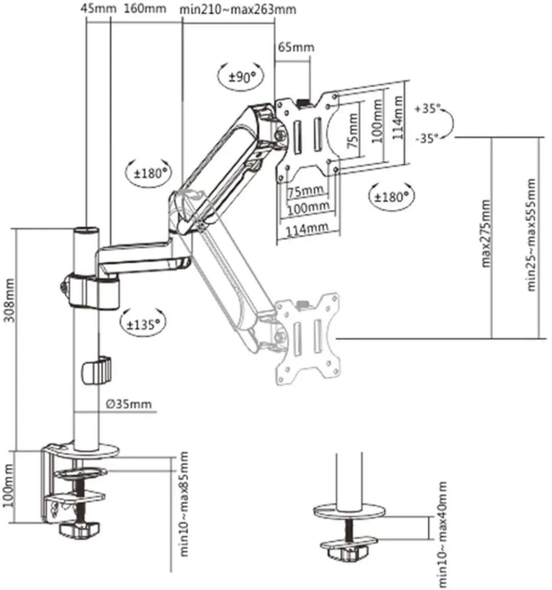 Gembird MA-DA1P-01 Monitorarm - 17-32" - 9 kg - Zwart
