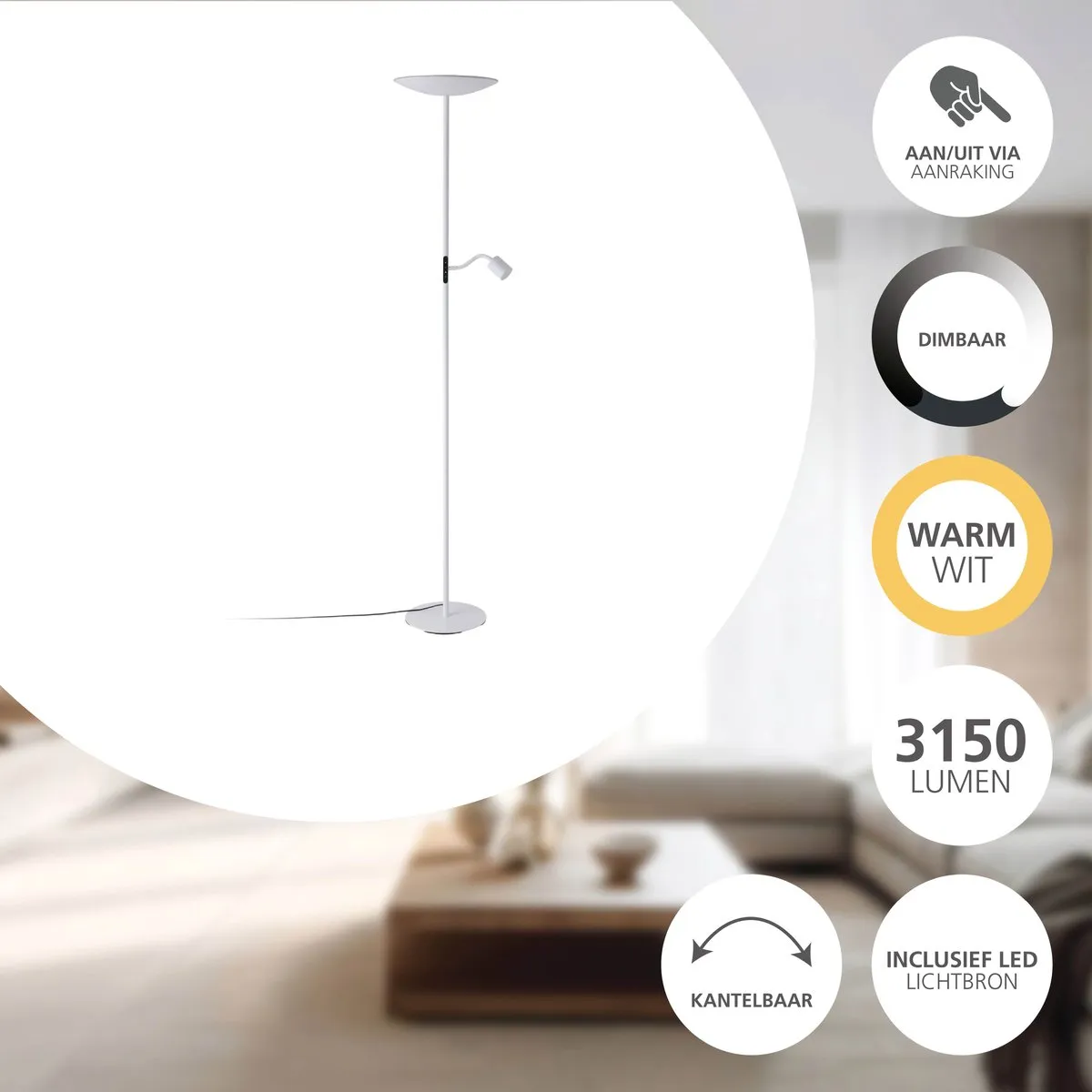 Eglo Conivarino Vloerlamp - 170cm - Wit - Dimbaar - afbeelding 6 van 6