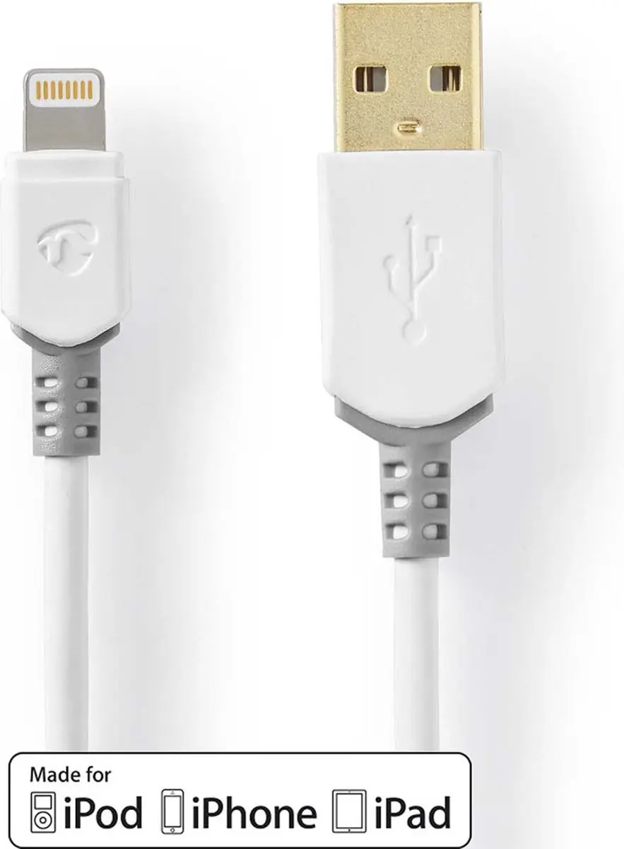 Nedis Lightning Kabel USB-A 2.0 2m - Verguld - Grijs/Wit