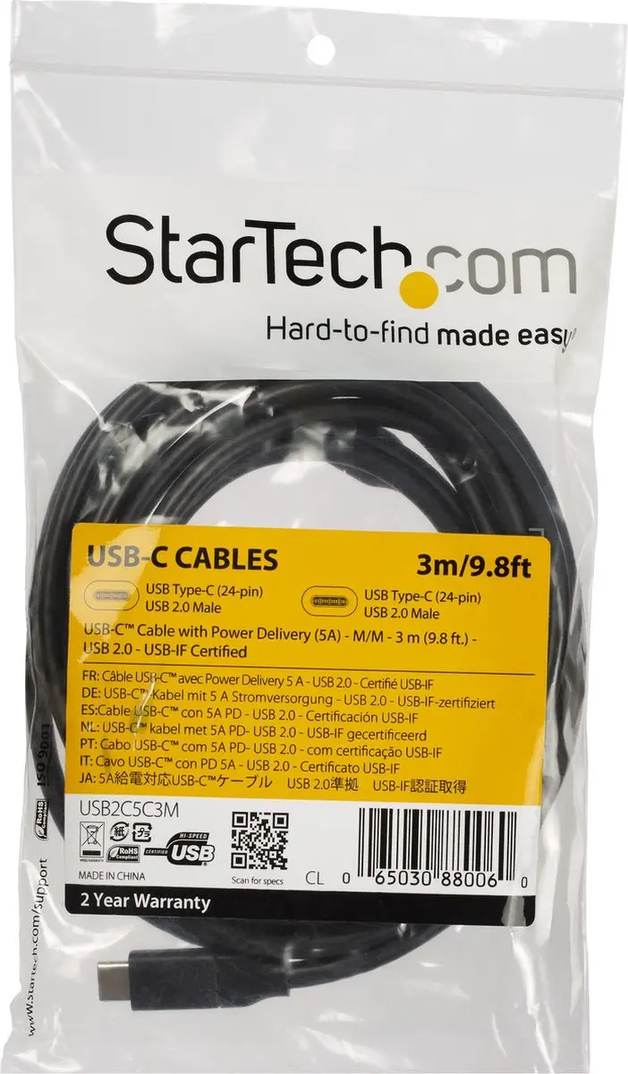 Startech USB2C5C3M USB-C Kabel - Zwart