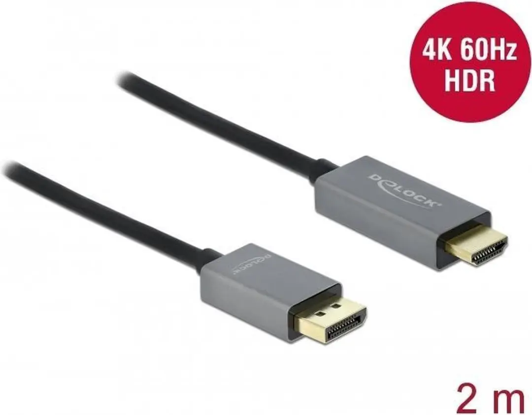Delock Active DisplayPort 1.4 naar HDMI Kabel 4K 60Hz 2m - Zwart