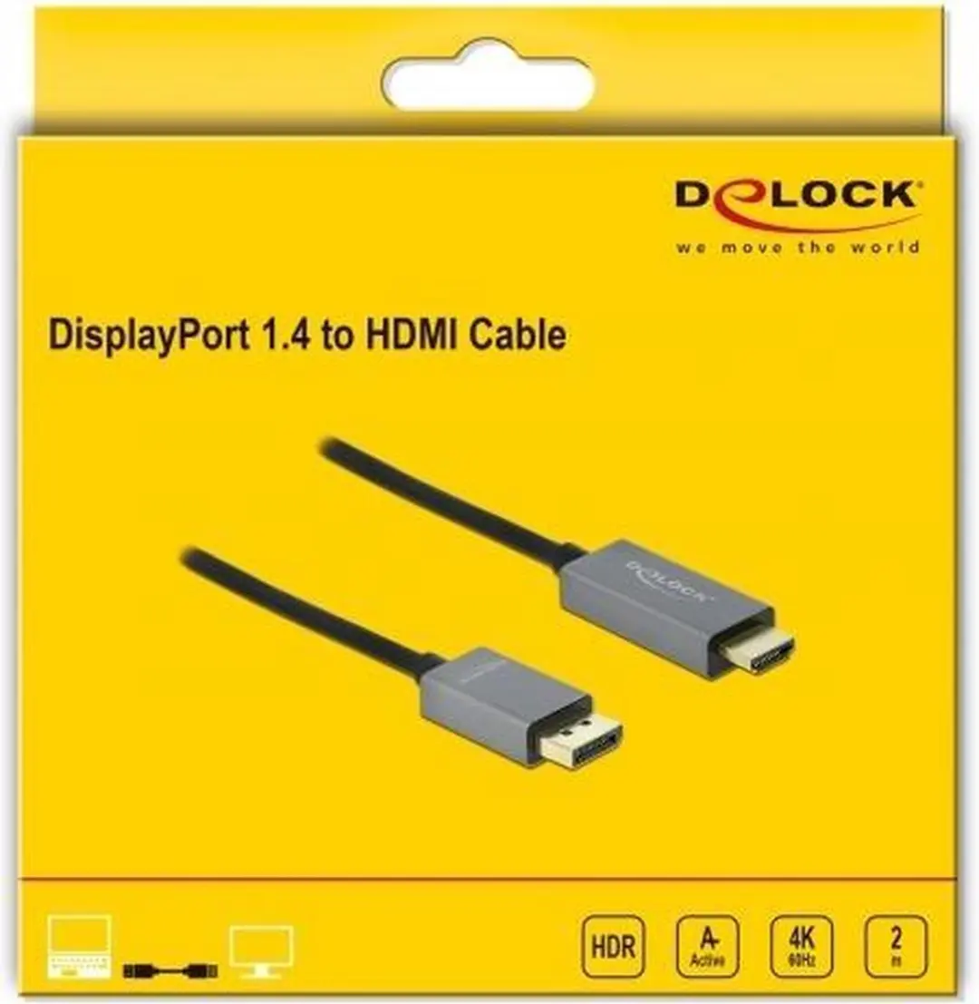 Delock Active DisplayPort 1.4 naar HDMI Kabel 4K 60Hz 2m - Zwart