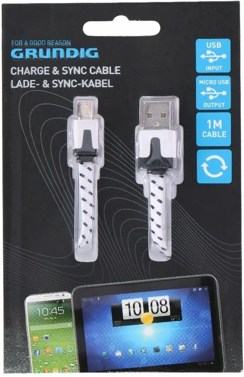 Grundig Micro USB Kabel 1m - Wit/Zwart