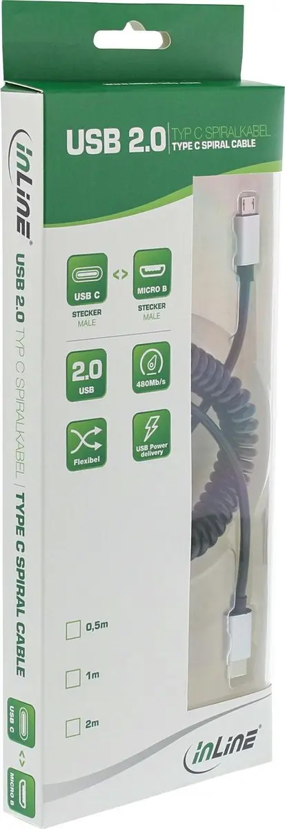 InLine USB Micro B naar USB-C Kabel 3m - 2A - Zwart