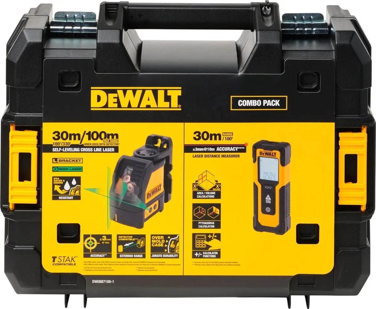 DeWALT DW0887100-1 Combiset Kruislijnlaser Groen + Digitale Afstandsmeter