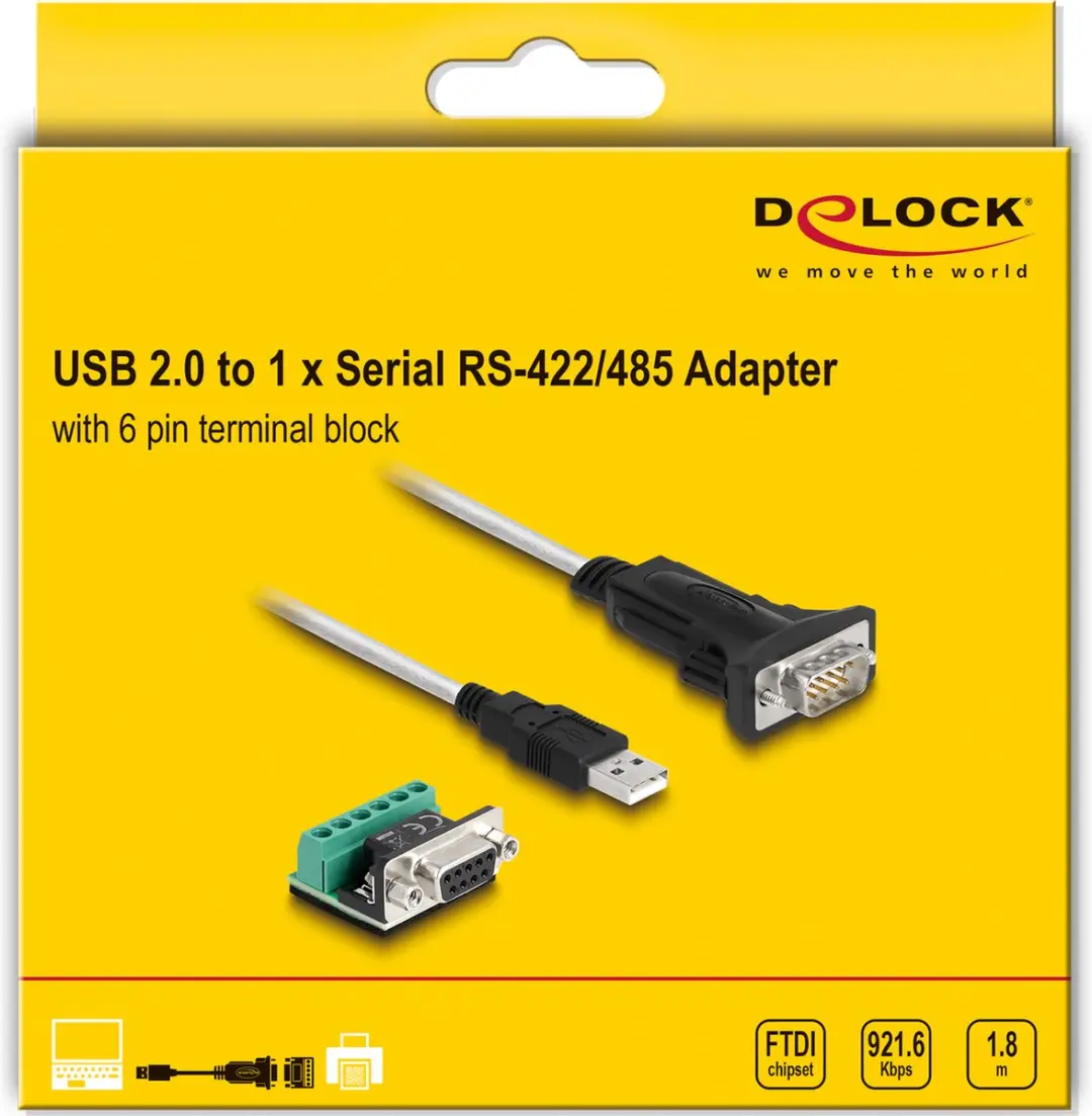 Delock USB 2.0 naar RS-422/485 Adapter 6-pins - 1.8m - Zwart