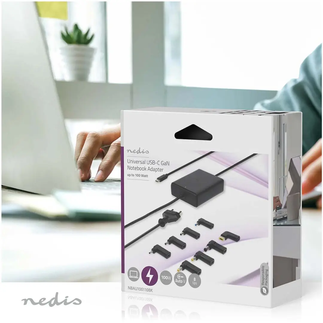 Nedis GaN Notebook-Adapter NBAU100110BK 100W - Zwart