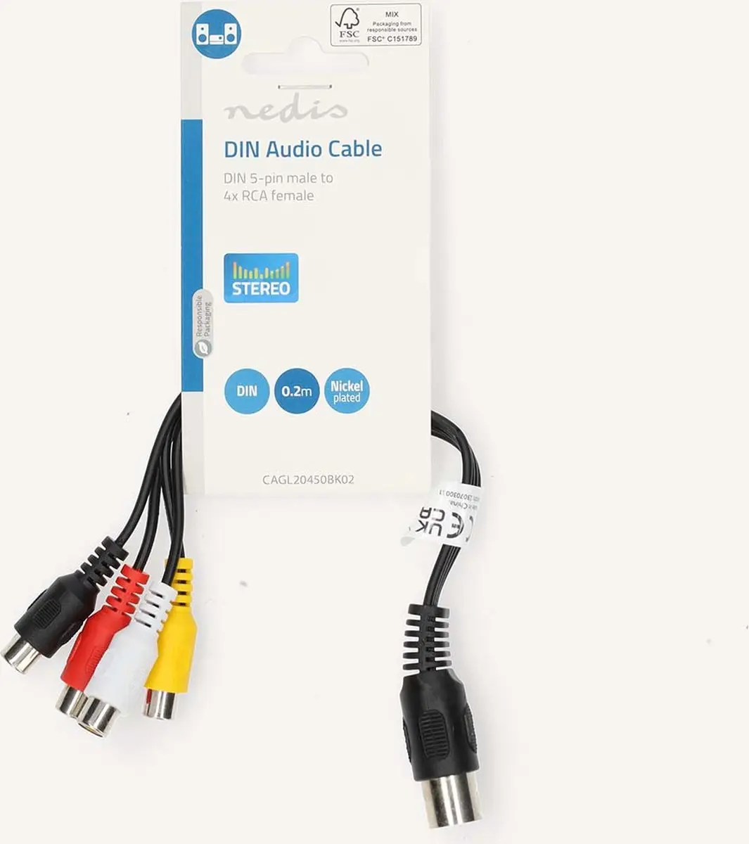 Nedis DIN-Audiokabel CAGL20450BK02 - 4x RCA - 0.20m - Zwart