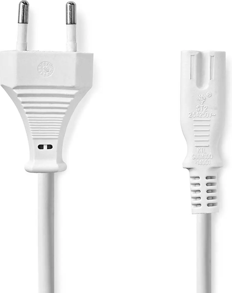 Nedis Stroomkabel C7 3.0m - IEC-320-C7 - Plat - Wit