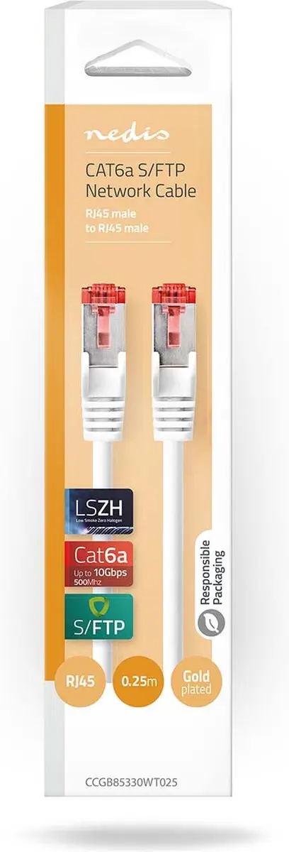Nedis CAT6a Netwerkkabel CCGB85330WT025 - 0,25m - Wit