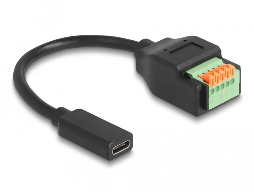 Delock USB 2.0 Type-C naar Terminal Block Adapter - 15cm - Zwart