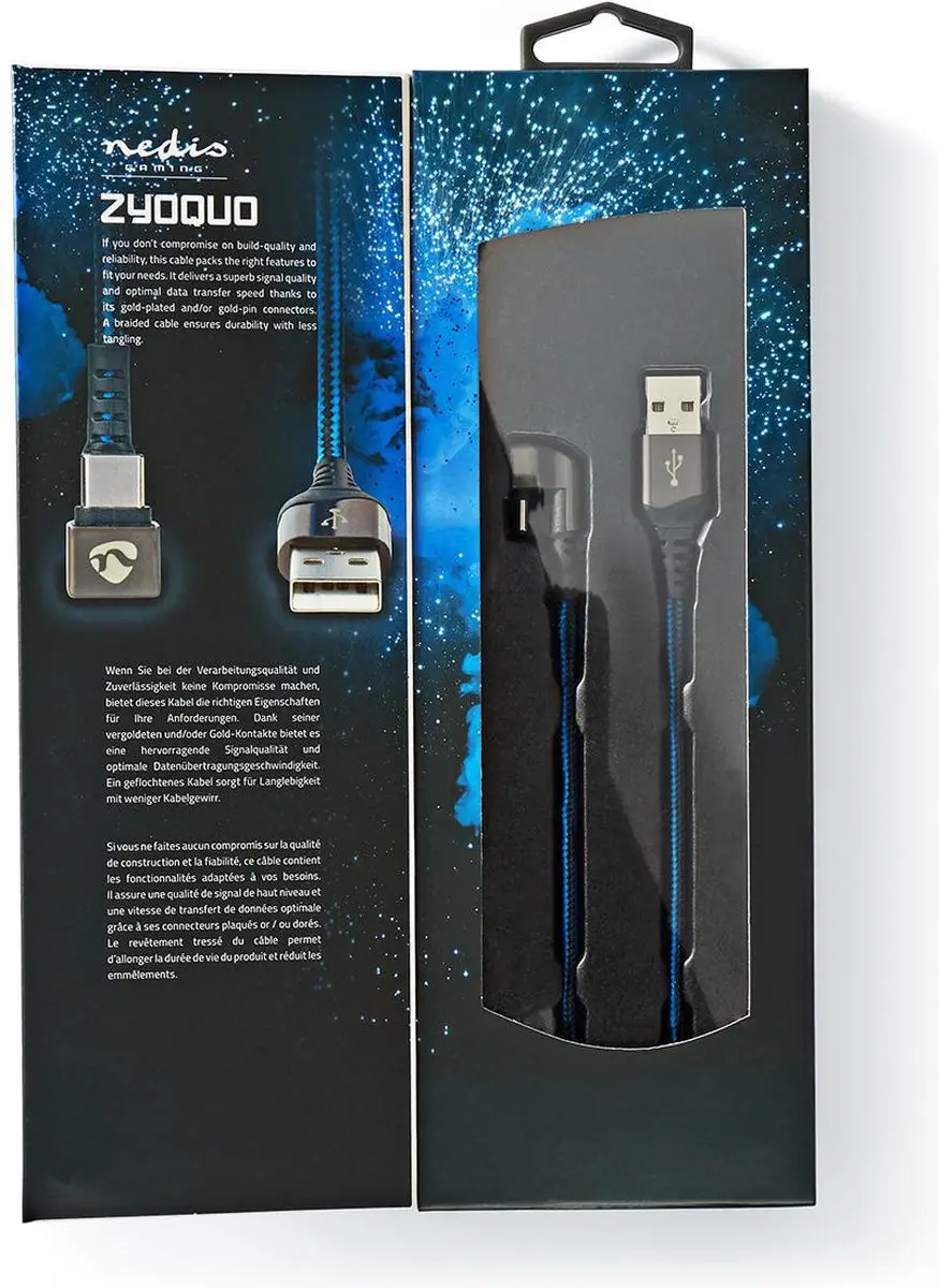 Nedis USB 2.0 USB-A naar USB-C Kabel 2m - Verguld - Blauw/Zwart