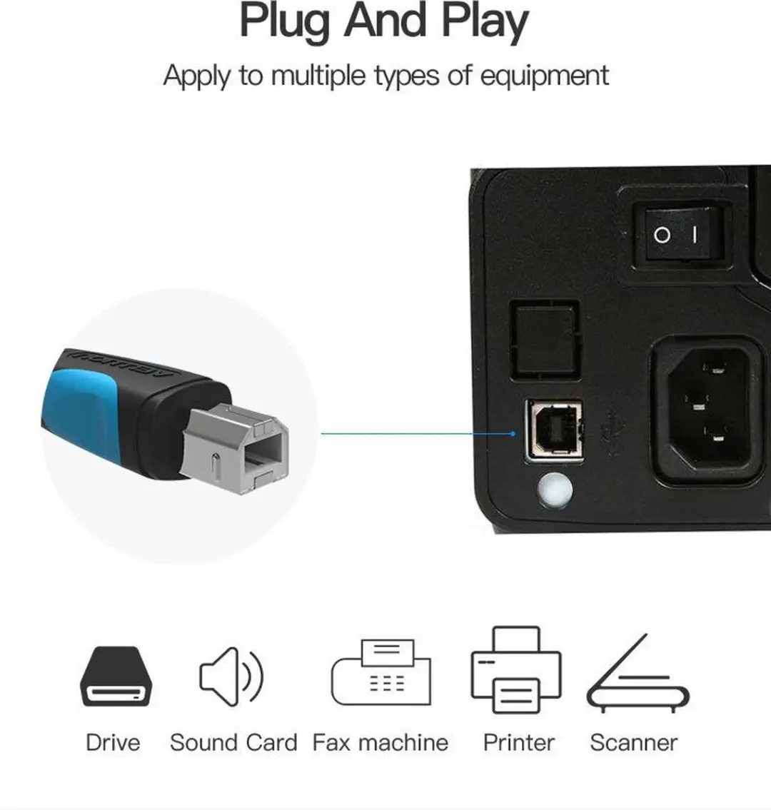 Vention USB 2.0 naar USB-B Kabel 2m - Zwart