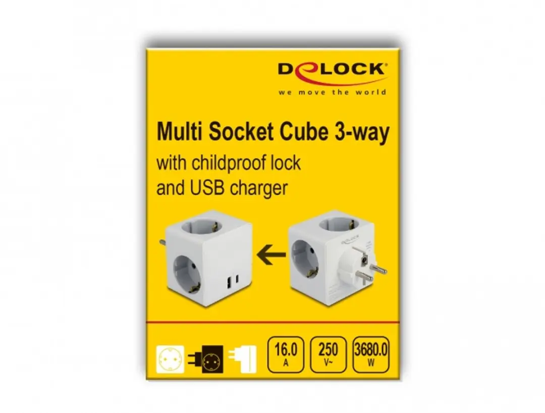 Delock Multi Socket Cube 3-Weg - USB PD 20W Wit