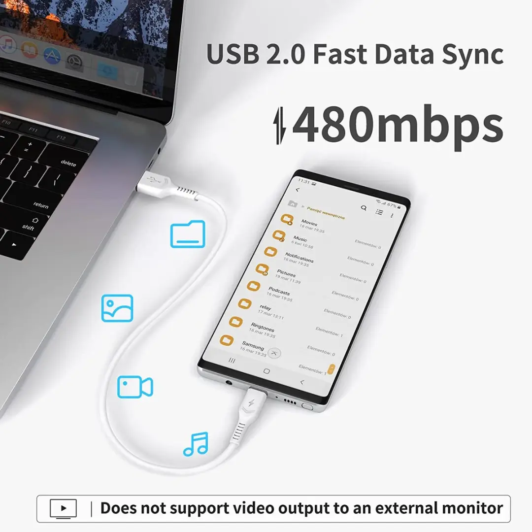 NÖRDIC USBC-320 USB-C Kabel 2m - Wit