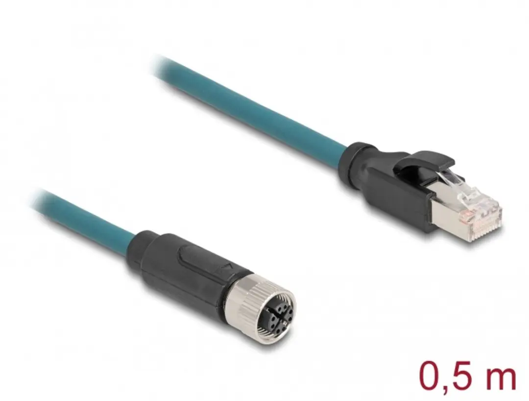 Delock M12 8-pins X-gecodeerd Industriële Netwerkkabel CAT6a 0,5m - Blauw
