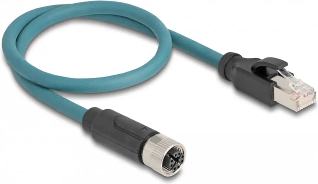 Delock M12 8-pins X-gecodeerd Industriële Netwerkkabel CAT6a 0,5m - Blauw